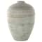 15.25" Green Ceramic Handmade Antique Style Decorative Vase with Geometric Tribal Carvings